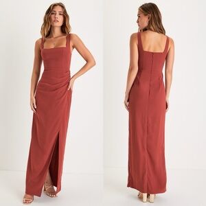 Lulus | Glamorous Disposition Rust Ruched Maxi Dress